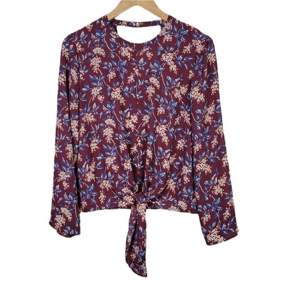 Madewell Bell Sleeve Tie Front Top Antique Flora M - Picture 2 of 13